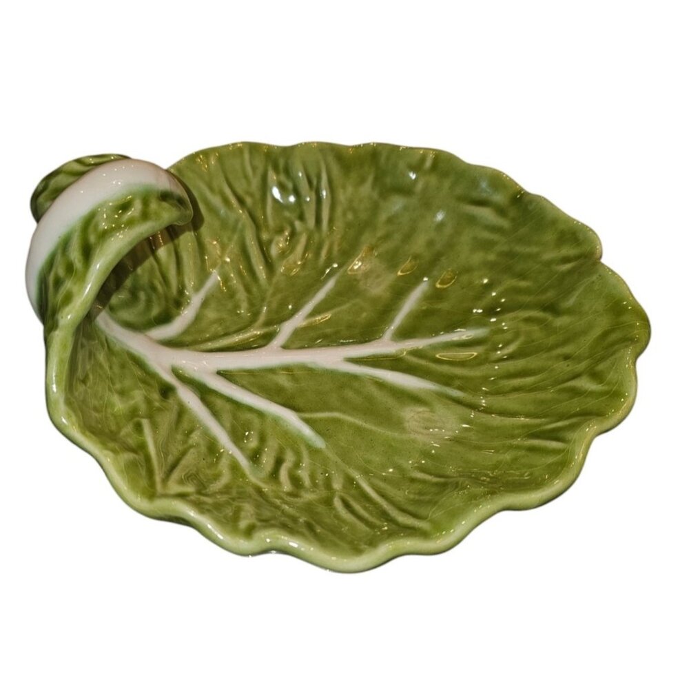 Cabbage Ware Green Leaf Shaped Ceramic Dish B. Altman & Co. 7" Width 8" Length